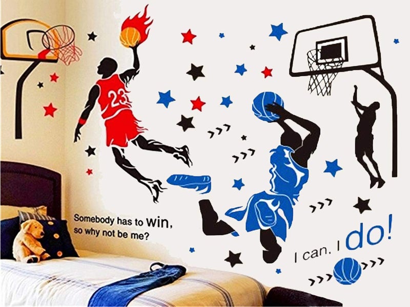 KeLay Fs 3D Basketball Player Wall Decals Decors for Boys Room,Sports Decals Stickers, Basketball Slam Dunk Wall Decors for Boys Bedroom - Image 1